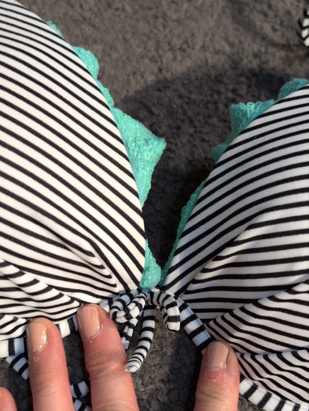 Victoria's Secret Black & White Striped Halter Bikini Top - Picture 3 of 10